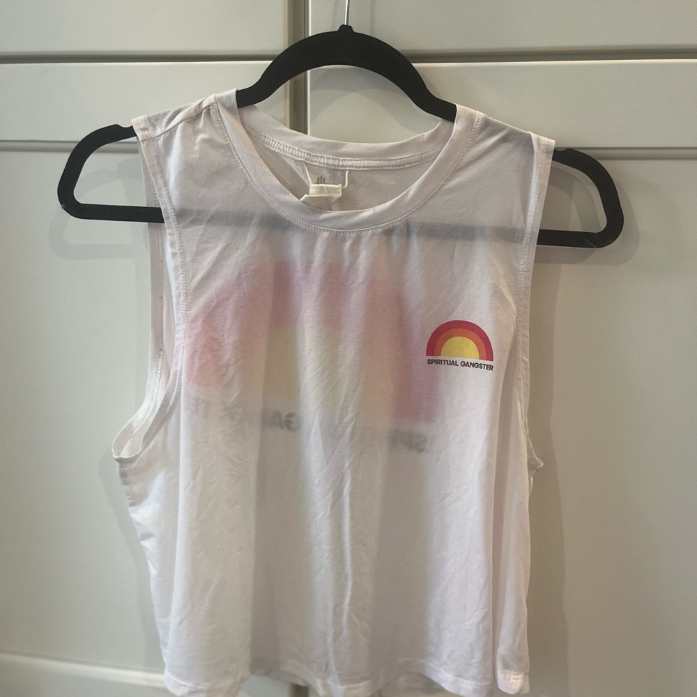Spiritual Gangster White Tank Top with Rainbow Graphic